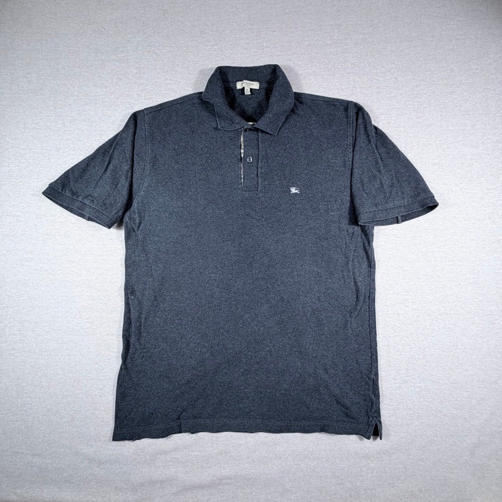 Burberry London Men Polo Shirt Grey Nova Check Trim Made in Great Britain Size M